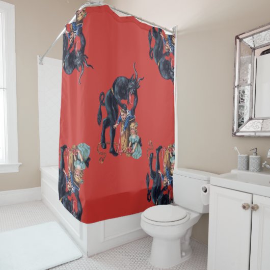 lelijke kerstkrampus antiek red douchegordijn (In situ)