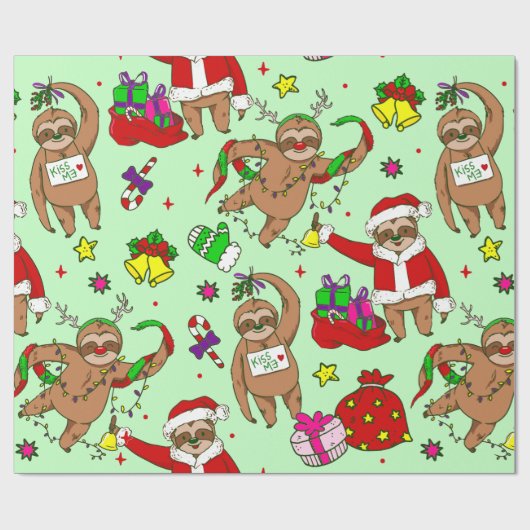 lelijke kerstman-kerstman-luiaard cadeaupapier (Vlak)