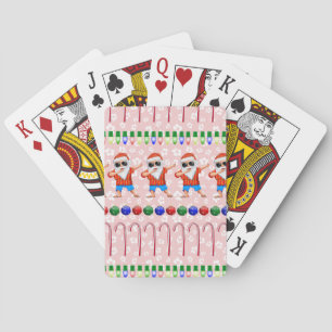 Lelijke Kerstmis Dabende Kerstman Op Rood Pokerkaarten