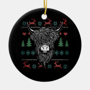 Lelijke Kerstmis Hoogland Koe Keramisch Ornament