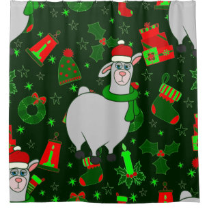 lelijke kerstmis llama santa claus alpaca douchegordijn