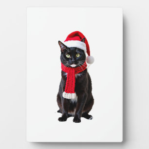 Lelijke Kerstmis Zwarte Kat Kerstman Hoed Sjaal Va Fotoplaat