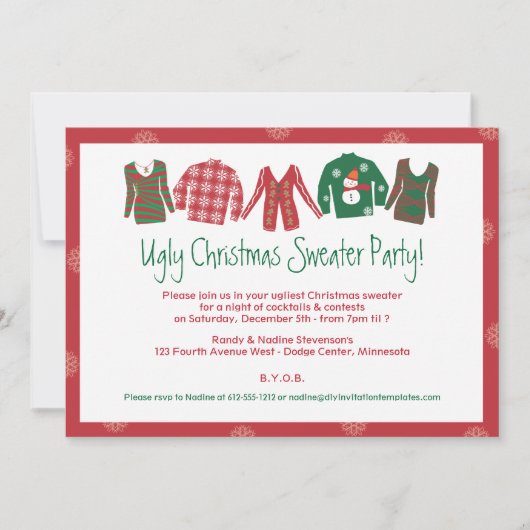 Lelijke Kerstmuts Feest Uitnodiging (Voorkant)