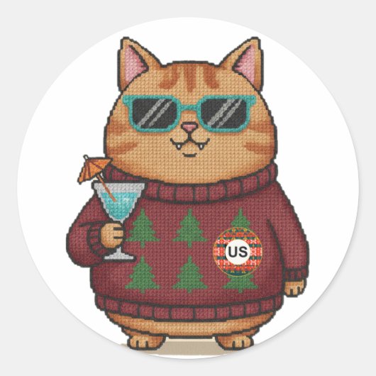 Lelijke Kerstmuts Kattenstickerblad Ronde Sticker (Voorkant)