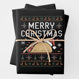 Lelijke Kerstmuts Lichtjes Kerstman Taco Kerstmis Inpakpapier Vel