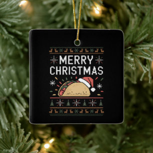 Lelijke Kerstmuts Lichtjes Kerstman Taco Kerstmis Keramisch Ornament