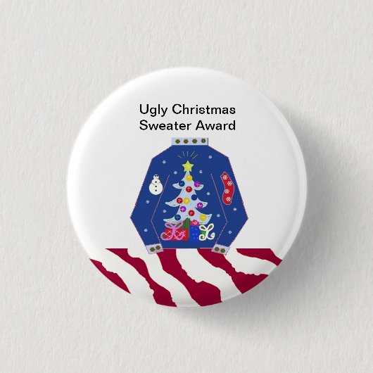 Lelijke Kerstmuts Prijs Ronde Button 3,2 Cm (Voorkant)