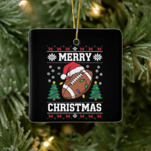 Lelijke Kerstmuts Stijl Kerstman American Football Keramisch Ornament