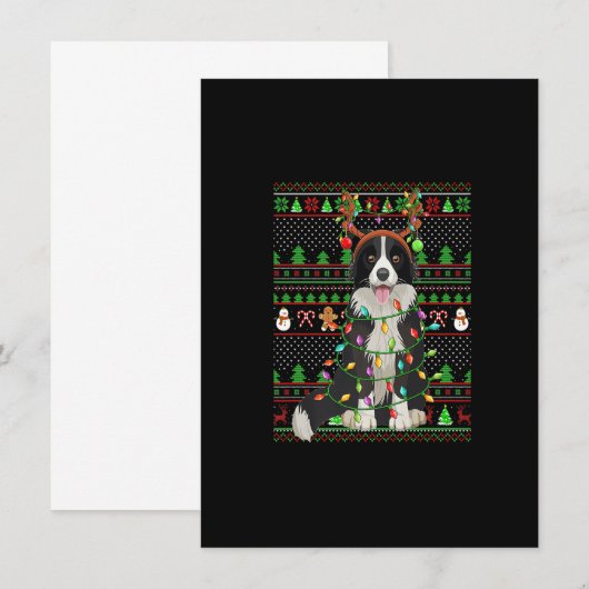 Lelijke Kerstmuts Stijl Lichtjes Border Collie Hon Kaart (Voorkant / Achterkant)
