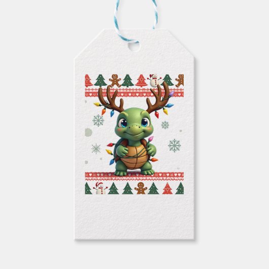 Lelijke Kerstmuts Stijl Verlichte Schildpad Kerstm Cadeaulabel (Voorkant)