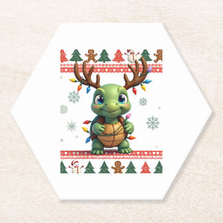 Lelijke Kerstmuts Stijl Verlichte Schildpad Kerstm Kartonnen Onderzetters