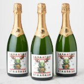Lelijke Kerstmuts Stijl Verlichte Schildpad Kerstm Sparkling Wijnetiket (Flessen)