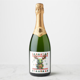 Lelijke Kerstmuts Stijl Verlichte Schildpad Kerstm Sparkling Wijnetiket