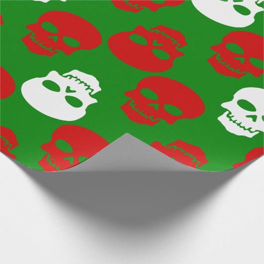 Lelijke kerstschedels rood wit groen cadeaupapier (Hoek)