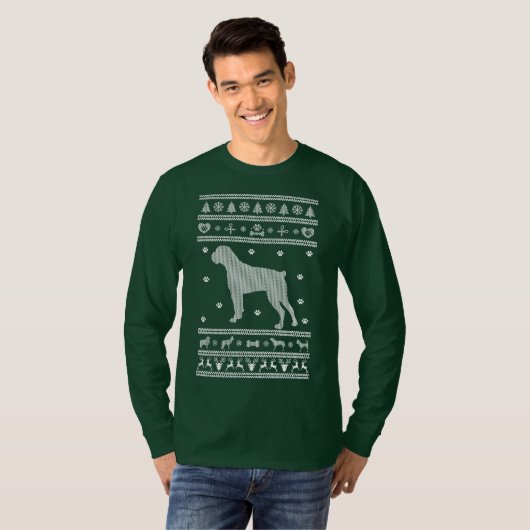 Lelijke Kersttrui Boxer Hond T-shirt (Voorkant volledig)