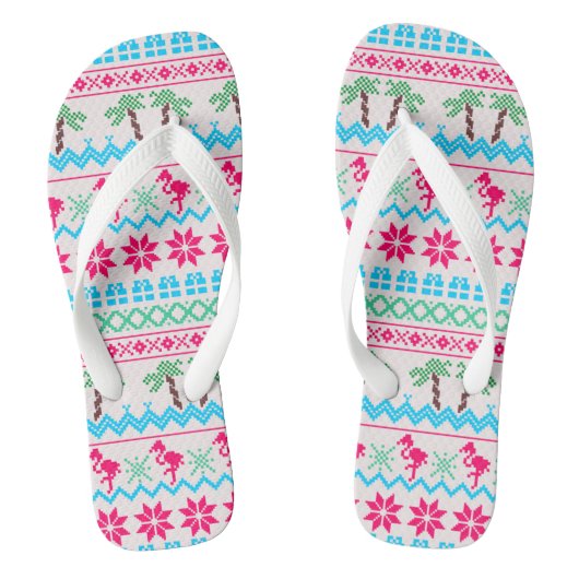 Lelijke Kersttrui Flamingo Tropisch Strand Teenslippers (Voetbed)