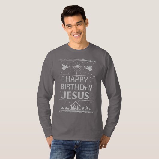 Lelijke Kersttrui Gelukkige Verjaardag Jezus Chris T-shirt (Voorkant volledig)
