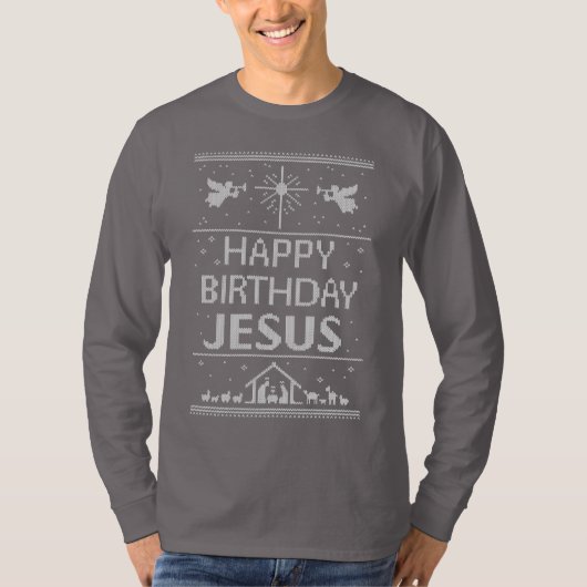 Lelijke Kersttrui Gelukkige Verjaardag Jezus Chris T-shirt (Voorkant)