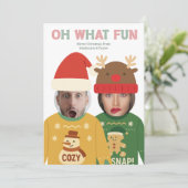 Lelijke Kersttrui Grappig Gezicht Gepersonaliseerd Feestdagenkaart (Staand voorkant)