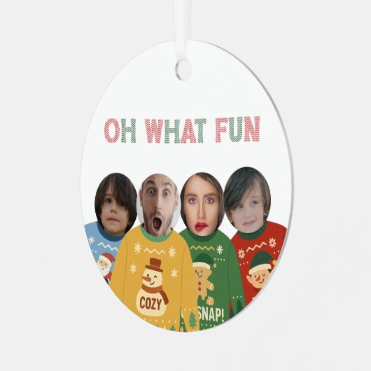 Lelijke Kersttrui Grappig Gezicht Gepersonaliseerd Metalen Ornament (Voorkant links)