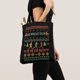 Lelijke kersttrui hardlopen tote bag