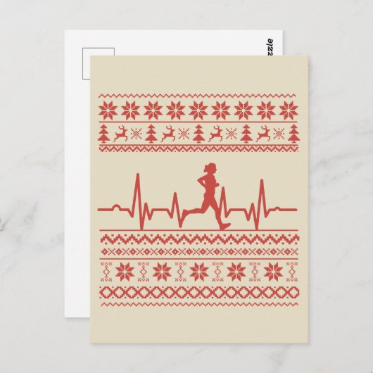Lelijke kersttrui hartslag hardlopen briefkaart (Voorkant / Achterkant)