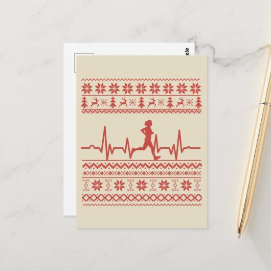 Lelijke kersttrui hartslag hardlopen briefkaart (Voorkant / Achterkant in situ)