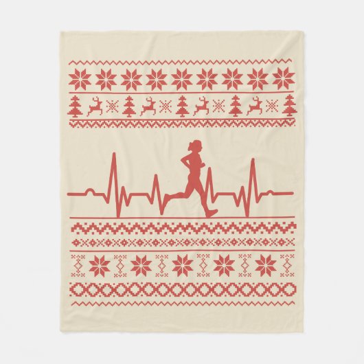 Lelijke kersttrui hartslag hardlopen fleece deken (Voorkant)