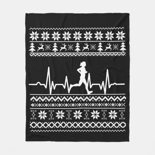 Lelijke kersttrui hartslag hardlopen fleece deken (Voorkant)