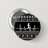 Lelijke kersttrui hartslag hardlopen ronde button 5,7 cm (Voorkant /achterkant)