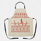 Lelijke kersttrui hartslag hardlopen schort (Voorkant)
