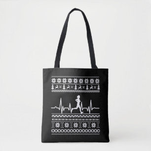 Lelijke kersttrui hartslag hardlopen tote bag