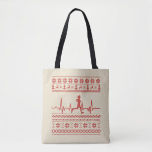 Lelijke kersttrui hartslag hardlopen tote bag