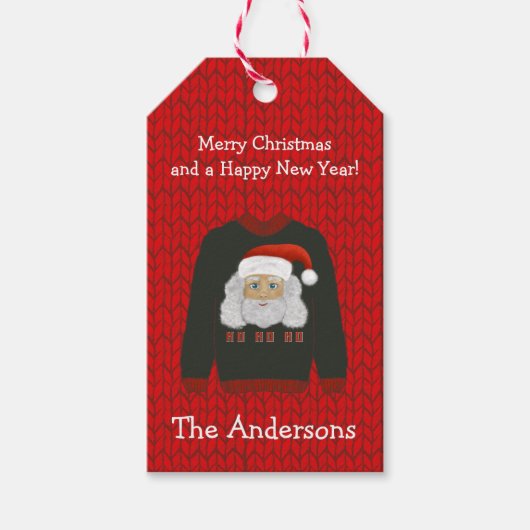 Lelijke kersttrui | HO HO Santa Claus Cadeaulabel (Voorkant)