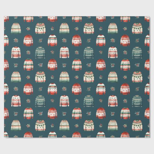 Lelijke kersttrui | Holly en bessen patroon Cadeaupapier (Vlak)