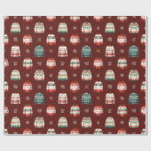 Lelijke kersttrui | Holly en bessen patroon Cadeaupapier (Vlak)