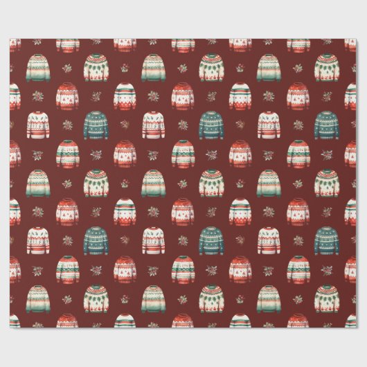 Lelijke kersttrui | Holly en bessen patroon Cadeaupapier (Vlak)