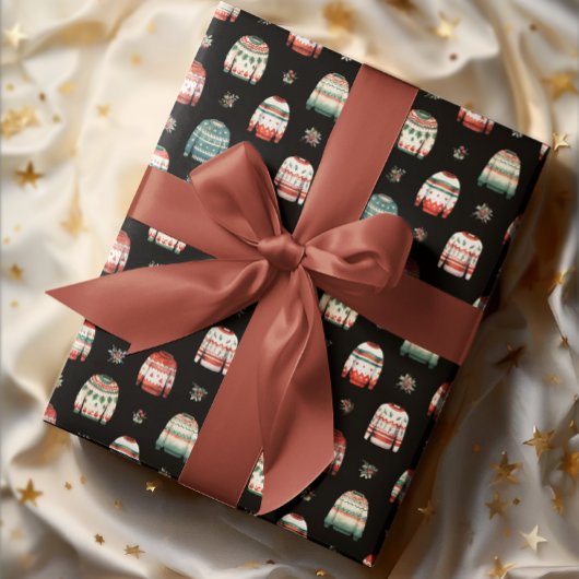 Lelijke kersttrui | Holly en bessen patroon Cadeaupapier