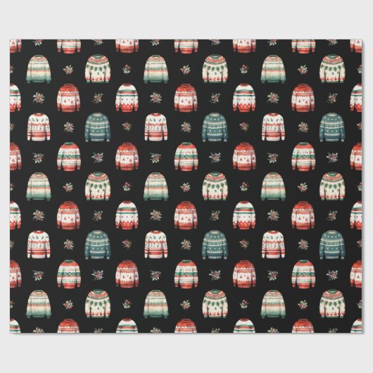 Lelijke kersttrui | Holly en bessen patroon Cadeaupapier (Vlak)