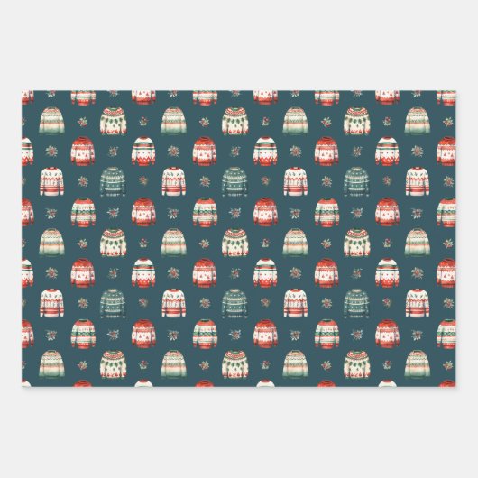 Lelijke kersttrui | Holly en bessen patroon Inpakpapier Vel (Voorkant 2)