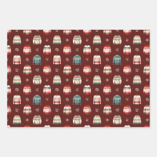 Lelijke kersttrui | Holly en bessen patroon Inpakpapier Vel (Voorkant)