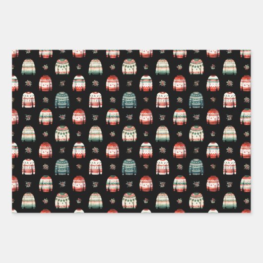 Lelijke kersttrui | Holly en bessen patroon Inpakpapier Vel (Voorkant 3)