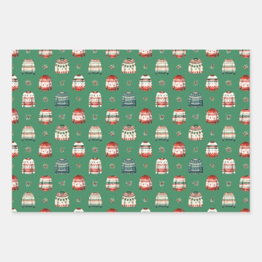 Lelijke kersttrui | Holly en bessen patroon Inpakpapier Vel (Voorkant 2)