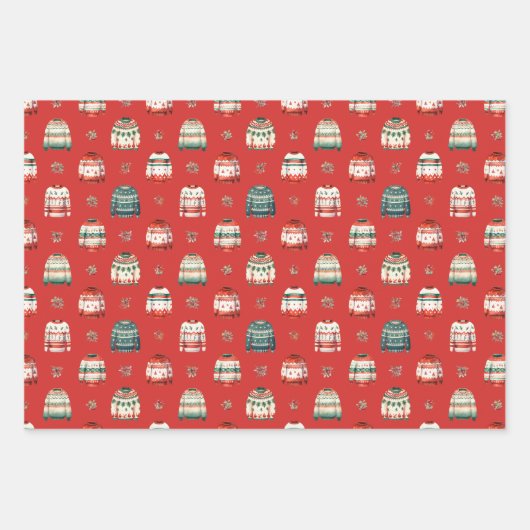 Lelijke kersttrui | Holly en bessen patroon Inpakpapier Vel (Voorkant)