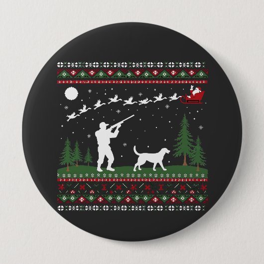 Lelijke Kersttrui Jacht Seizoen Kerstman Ronde Button 4,0 Cm (Voorkant)