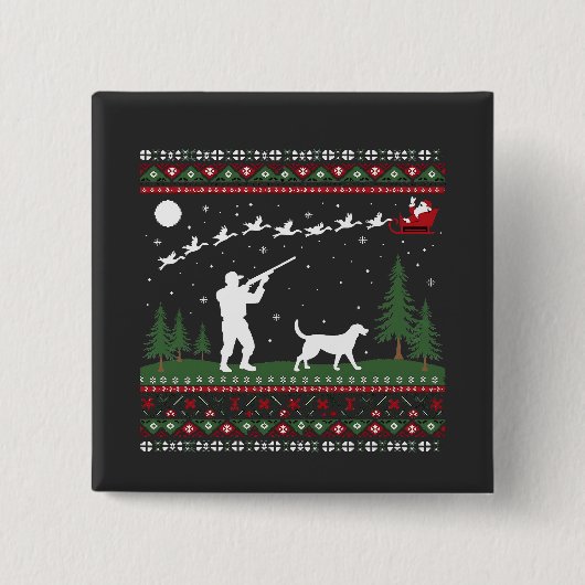 Lelijke Kersttrui Jacht Seizoen Kerstman Vierkante Button 5,1 Cm (Voorkant)