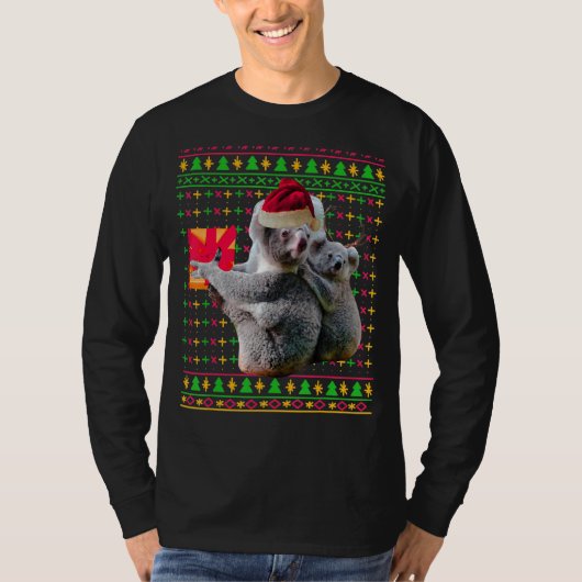 Lelijke Kersttrui Koala Grappige Santa Hat Antle T-shirt (Voorkant)