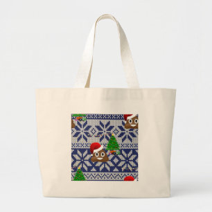 lelijke kersttrui pover emoji grote tote bag