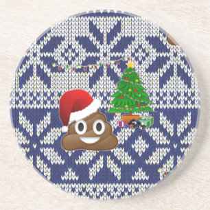 lelijke kersttrui pover emoji zandsteen onderzetter