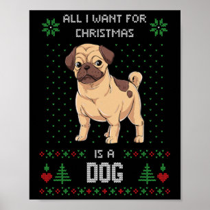 Lelijke Kersttrui PUG Lelijke trui hond Poster
